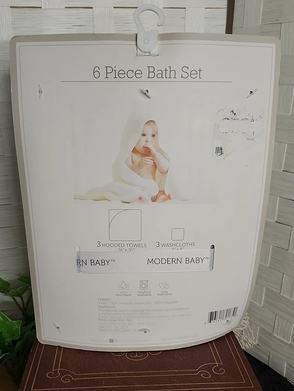 👉*NWT* MODERN BABY BLUE  ELEPHANT HOODED TOWEL & WASHCLOTH SET ~3 OF EACH 🐘